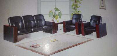 MOBILIER DE MAISON - SALON SIMILI CUIR 5 PLACES NOIR SB-03