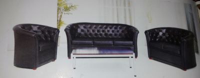 MOBILIER DE MAISON - SALON SIMILI CUIR 5 PLACES NOIR SB-01