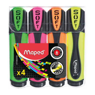 SCOLAIRE | LOT DE 4 MARQUEURS FLUO DOUX MAPED