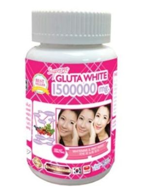 Suprême GLUTA WHITE 1500000 Mg | Blanchiment et anti-âge Réduit les taches de rousseur Blanchiment de la peau | Action rapide 30 comprimés.