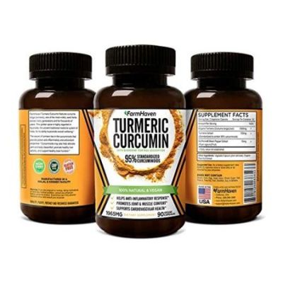 Turmeric Curcumin with BioPerine Black Pepper & 95% Curcuminoids, 1965mg, Efficace pour les douleurs articulaires & Traitement Inflammatoire, 90 Capsules