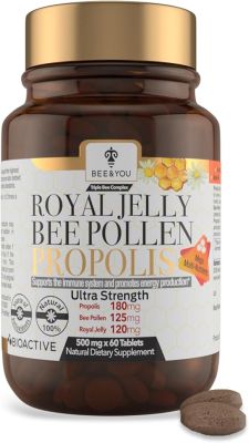Comprimé de gelée royale BEE and YOU|extrait de propolis, pollen d'abeille, superaliment 100% naturel, ultra pur, supplément de soutien immunitaire, améliorant l'énergie, concentration |60 Comprimes