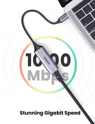 UGREEN Adaptateur USB C vers Ethernet Thunderbolt 3 Type C RJ45 Réseau à 1000 Mbps en Aluminium Compatible avec MacBook Pro Air M1, iPad Pro 2021 2020, iPad Air 2020, Surface Go