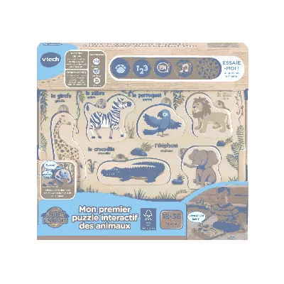 JOUET ENFANT|MON PREMIER PUZZLE INTERACTIF DES ANIMAUX  EN BOIS 18-36M