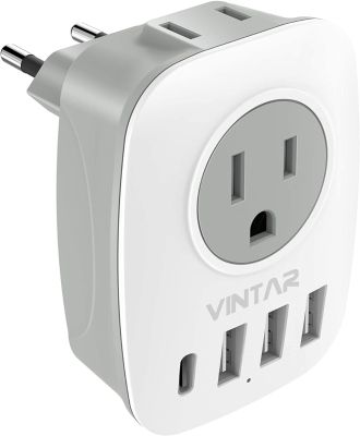 Adaptateur de prise européen 6 en 1 avec USB type C