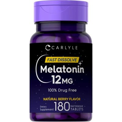 Mélatonine Carlyle 12 mg à dissolution rapide 180 comprimés | Sans médicament | Arôme naturel de baies | Végétarien, sans OGM, sans gluten