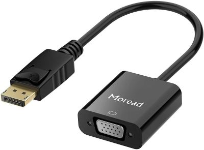 Moread Adaptateur DisplayPort (DP) vers VGA, Port Display Plaqué Or vers Adaptateur VGA (Mâle vers Femelle) Compatible avec Ordinateur, Bureau, Ordinateur Portable, PC, Moniteur, Projecteur, HDTV - Noir