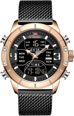 NAVIFORCE Montre Numérique Hommes | Sport Étanches En Acier Inoxydable Militaire Horloge À Quartz
