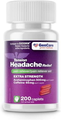 GenCare - Soulagement de la Douleur et des Maux de tête de Tension avec de l'acétaminophène 500 mg et de la caféine 65 mg (200 caplets)