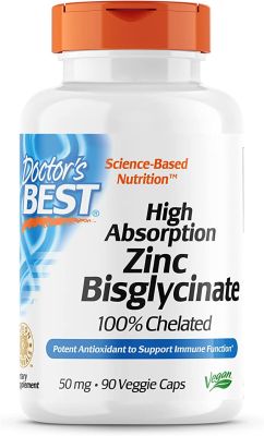 Doctor's Best bisglycinate de zinc| haute absorption 50 mg haute puissance soutenant l'amélioration du système immunitaire antioxydant VC | 90 gelules