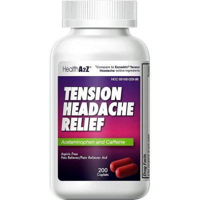 HealthA2Z|Soulagement des céphalées de tension | Acétaminophène 500 mg | Caféine 65mg | Aide analgésique | Sans aspirine (200 caplets