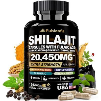 Fubienfit Shilajit |Capsules de Shilajit puissantes (50 % d'acide fulvique) 85+ oligo-éléments Shilajit pour hommes - 120 capsules