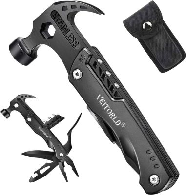 COUTEAU DE POCHE | Outils de survie Marteau Multitool -14 outils quotidiens fiables et multifonctionnels combinés en 1 marteau multi-usage