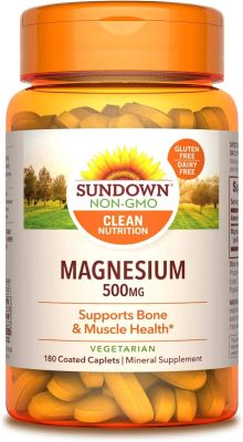 MAGNESIUM | SUNDOWN 500MG , soutient la santé des os et des muscles, 180 caplets enrobés, approvisionnement de 6 mois