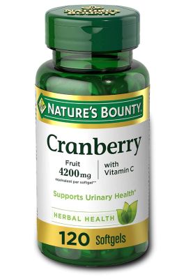 Comprimés de canneberge avec vitamine C de Nature's Bounty, soutient la santé urinaire et immunitaire, 4200 mg de supplément de cranberry, 120 gélules