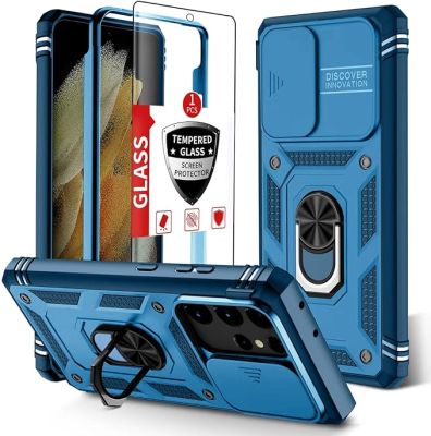 Coque pour Samsung Galaxy S21 Ultra |avec protection anti-choc et anneau magnétique intégré et cache appareil photo Protection antichoc de qualité