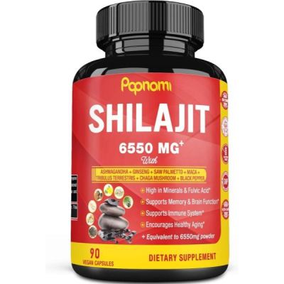 Shilajit Himalayan - 6550 mg | Avec Saw Palmetto, Ashwagandha, Ginseng, Palmier nain, Maca, Tribulus, Chaga et Poivre noir | 90 capsules