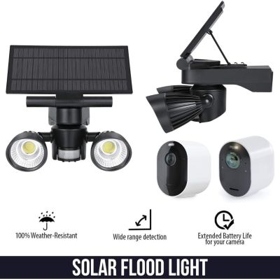 Projecteur Solaire Wasserstein pour Arlo Ultra/Ultra 2, Arlo Pro 3/Pro 4 uniquement | Chargeur de panneau solaire | Detecteur de mouvement | Activé par le mouvement (noir)