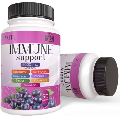 VAITE Puissant supplément de soutien immunitaire mélange de sureau, d'échinacée, de vitamine D et de vitamine C, boosters immunitaires végétaliens pour adultes - 90 capsules