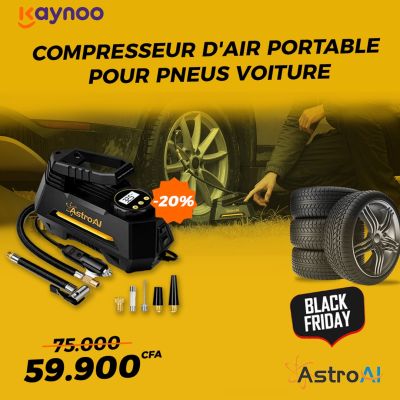 Compresseur d'air portable AstroAI pour pneus de voiture, pompe à pneu automatique 12 V DC avec manomètre numérique, 100 psi avec lumière LED d'urgence pour voiture, vélo, ballons