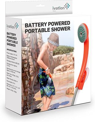 Douche d'extérieur portable Ivation alimentée par batterie |Pommeau de douche de camping compact et rechargeable