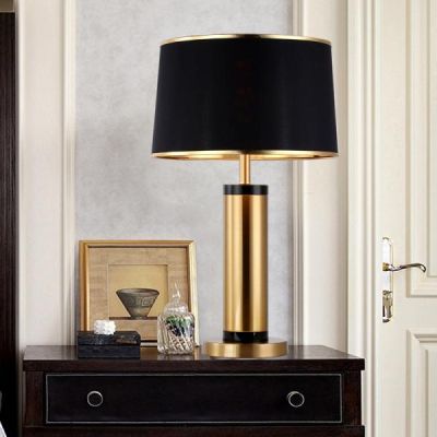 MOBILIER DE MAISON | Lampe de table LED universelle moderne, abat-jour en tissu, lampe d'étude, lampe de lecture, lampe de chevet pour chambre à coucher, table de chevet  (type d'interrupteur : bouton)