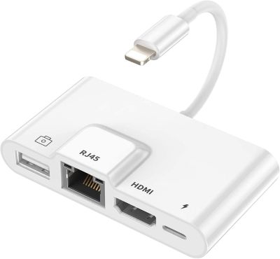 Adaptateur APPLE LIGHTNING vers HDMI, RJ45 Ethernet pour iPhone