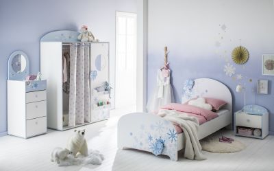 MOBILIER DE MAISON - CHAMBRE ENFANT- CHAMBRE A COUCHER ENFANTS ARMOIRE 1 PORTE + 3 RAYONS + 1 RIDEAU , LIT 90 X 190 CM , COIFFEUSE 2 + 1 TIROIRS + 1 MIROIR ,CHEVET 1 TIROIR + 1 NICHE, SOMMIER CADRE A LATTES REF 19964