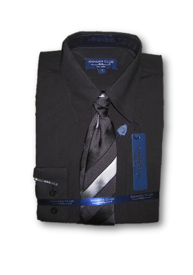 CHEMISE GARÇON NOIRE ASSORTIE AVEC SA CRAVATE NOIRE GRIS DE 2 ET 7 ANS