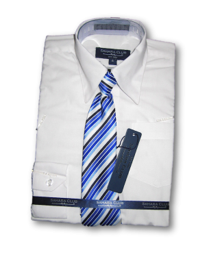CHEMISE GARÇON BLANCHE ASSORTIE AVEC SA CRAVATE A RAYURES BLEU DE 2 A 7 ANS