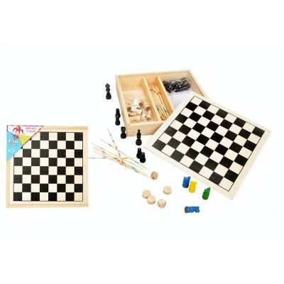JEU DE SOCIETE | COFFRET JEU DE DAME - JEU D'ECHECS - LES PETITS CHEVAUX - MIKADO - DES