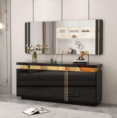MOBILIER DE MAISON | CONSOLE + MIROIR MURAL NOIR DORÉ