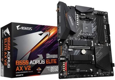 CARTE MERE Gigabyte B550 AORUS ELITE AX V2 (AMD Ryzen 5000/B550/ATX/True 12+2 Phases Digital VRM/PCIe4.0/DDR4/USB3.2 Gen 1/Realtek ALC1200/Intel WiFi 6/2xM.2 Thermal Guard/2.5 GbE LAN/HDMI/DP/Gaming Motherboard)