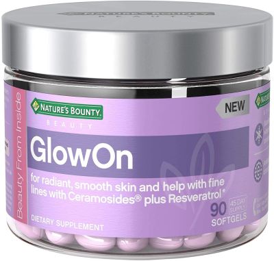Beauty by Nature's Bounty, GlowOn Dietary Supplement, with Ceramosides + Resveratrol, Skin Care Relief, 90 Softgels