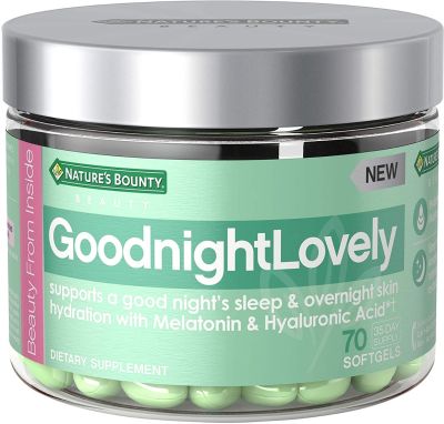 Beauty by Nature's Bounty, Goodnightlovely Vitamins, with Melatonin & Hyaluronic Acid, Supports Overnight Skin Hydration & Good Night's Sleep, 70 Softgels
