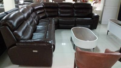 SALON D'ANGLE 100/100 CUIR MARRON 7 PLACES