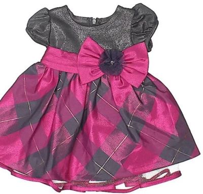HABILLEMENT ENFANT - ROBE EN CARREAUX ROSE - GRIS 4 ANS