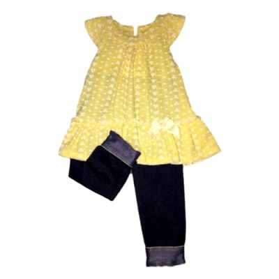 ENSEMBLE FILLE CAMISOLE BRODEE + LEGGINS JAUNE NOIRE 2-5 ANS