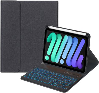 Étui clavier iPad Mini 6 2021, clavier sans fil détachable rétroéclairé | Coque fin et porte-crayon pour iPad Mini 6e génération 8,3 pouces (Noir)