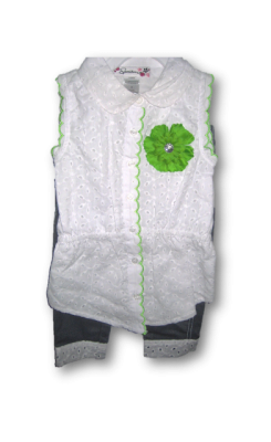 ENSEMBLE FILLE BLANC VERT 5 ANS