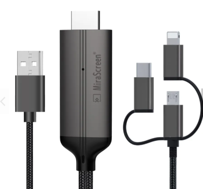 CABLE Mirascreen LD36 2M / HDMI 3 en 1 / USB-C lumière Type C à Hdmi / Convertisseur pour téléphone portable / Mac Transfert vers HDTV