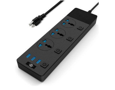 Multiprise avec ports USB, rallonge avec prises multiples, multiprise 110V-240V Cruise Ship Universal Power Strip avec interrupteurs individuels, 3000W / 16A, multiprise murale pour le bureau à domicile
