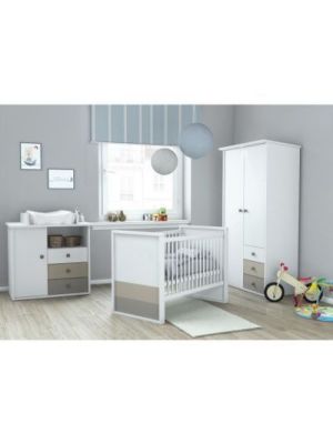 MOBILIER DE MAISON - CHAMBRE ENFANT- CHAMBRE A COUCHER BEBE LIT BARREAUX 60 x 120 cm, ARMOIRE 2 PORTES, 3 TIROIRS, COMMODE TABLE A LANGER,ETAGERE REF 19594