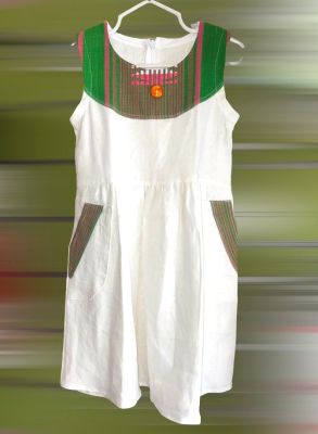 ROBE FILLETTE | PATCH PAGNE TISSE - ROBE VERT BLANC
