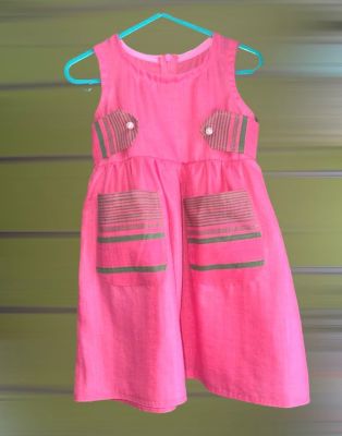 ROBE FILLETTE | PATCH PAGNE TISSE - ROSE VERT