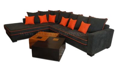 MOBILIER DE MAISON - SALON D'ANGLE 6 PLACES Gris / Orange 