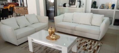 MOBILIER DE MAISON | SALON 100% CUIR BLANC - 4 PLACES