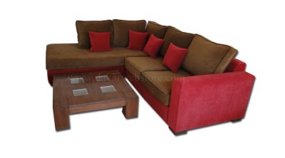 MOBILIER DE MAISON - SALON D'ANGLE 5 PLACES MARRON ROUGE