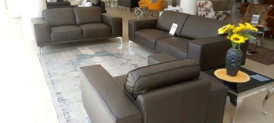 MOBILIER DE MAISON | SALON 100% CUIR MARRON FONCE 5 PLACES