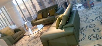 MOBILIER DE MAISON | SALON 100% CUIR VERT MILITAIRE - 5 PLACES